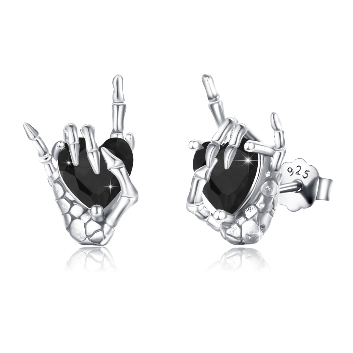 Sterling Silver Cubic Zirconia Heart Stud Earrings-1