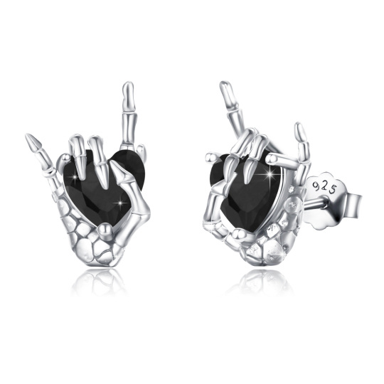 Sterling Silver Cubic Zirconia Heart Stud Earrings