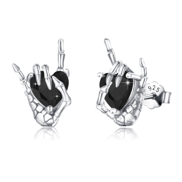 Boucles d'oreilles à tige en argent sterling avec zircone cubique en forme de cœur-1