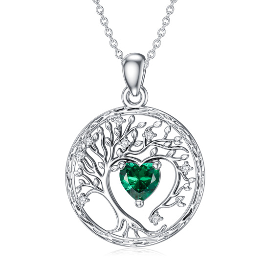 Sterling Silver Heart Cubic Zirconia Tree Of Life Pendant Necklace