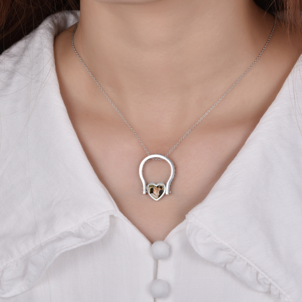 Anillo giratorio personalizado con foto en plata de ley y circonita cúbica Corazón y Árbol de la Vida-3