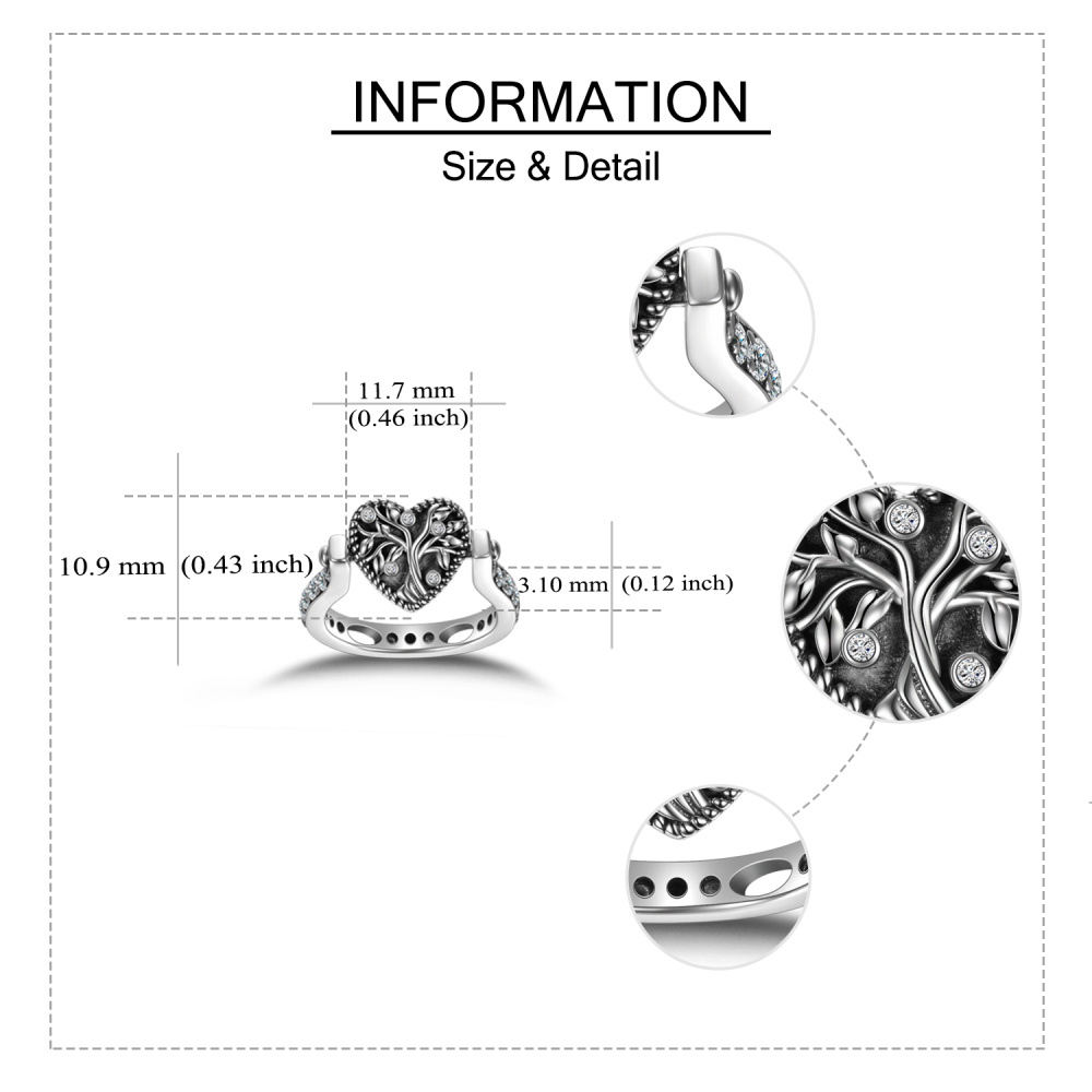 Anillo giratorio personalizado con foto en plata de ley y circonita cúbica Corazón y Árbol de la Vida-7