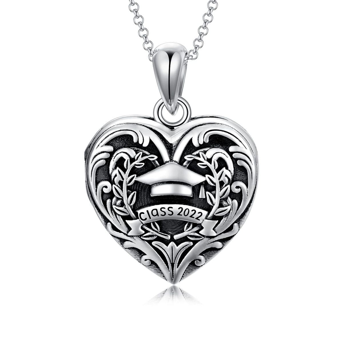 Sterling Silver Heart & Trencher Cap Personalized Photo Locket Necklace-1