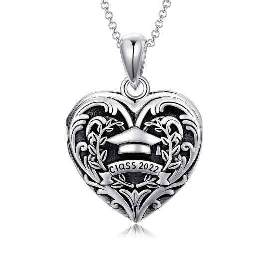 Sterling Silver Heart & Trencher Cap Personalized Photo Locket Necklace