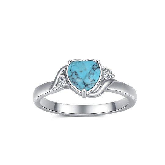 Bague en argent sterling avec pierre de naissance turquoise et cœur