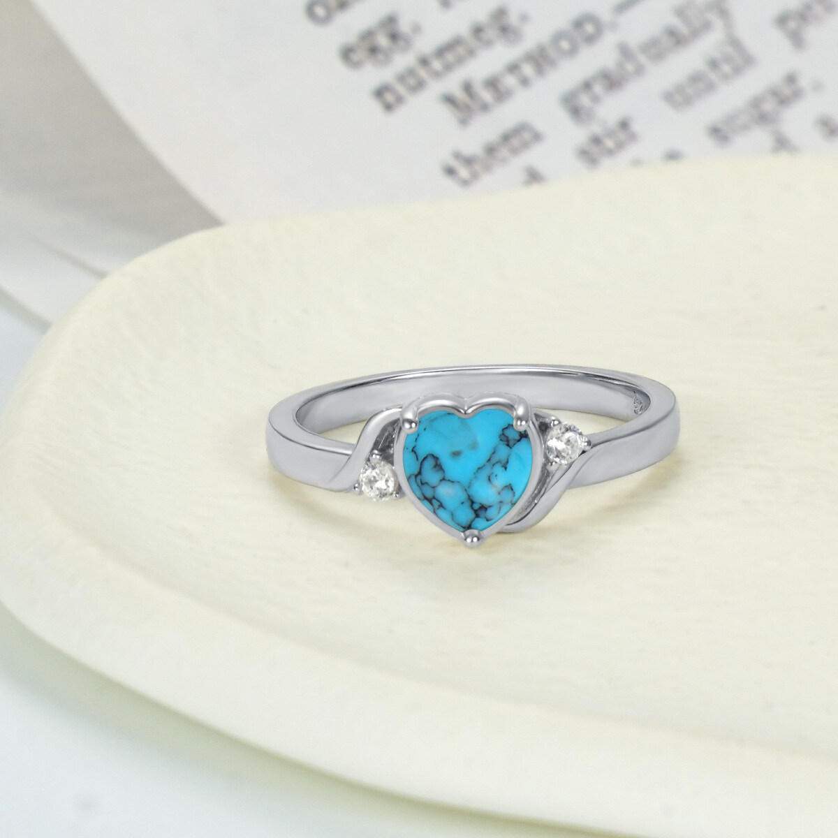 Sterling Silver Heart Turquoise Birthstone Ring-2