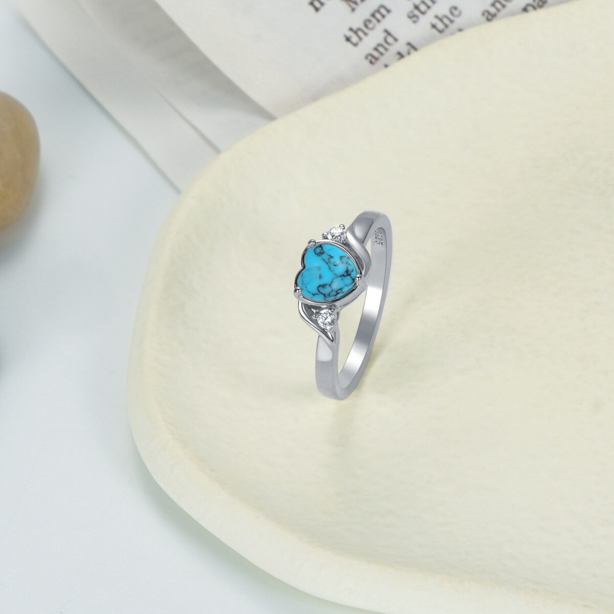 Sterling Silver Heart Turquoise Birthstone Ring-3