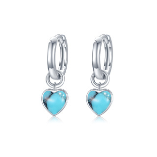 Sterling Silver Heart Turquoise Electrocardiogram Drop Earrings-47