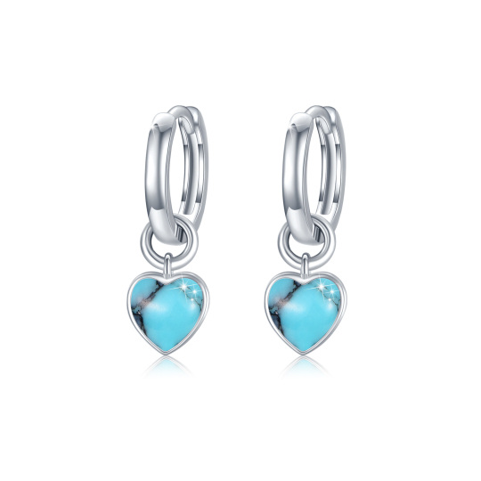 Pendants d'oreilles en argent sterling avec cœur en turquoise et électrocardiogramme