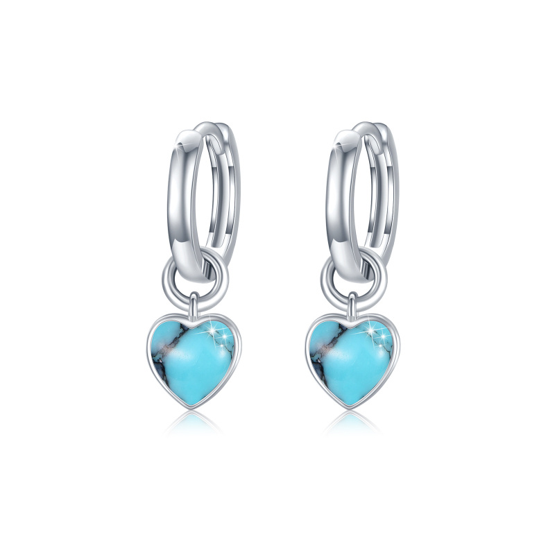 Sterling Silver Heart Turquoise Electrocardiogram Drop Earrings-19