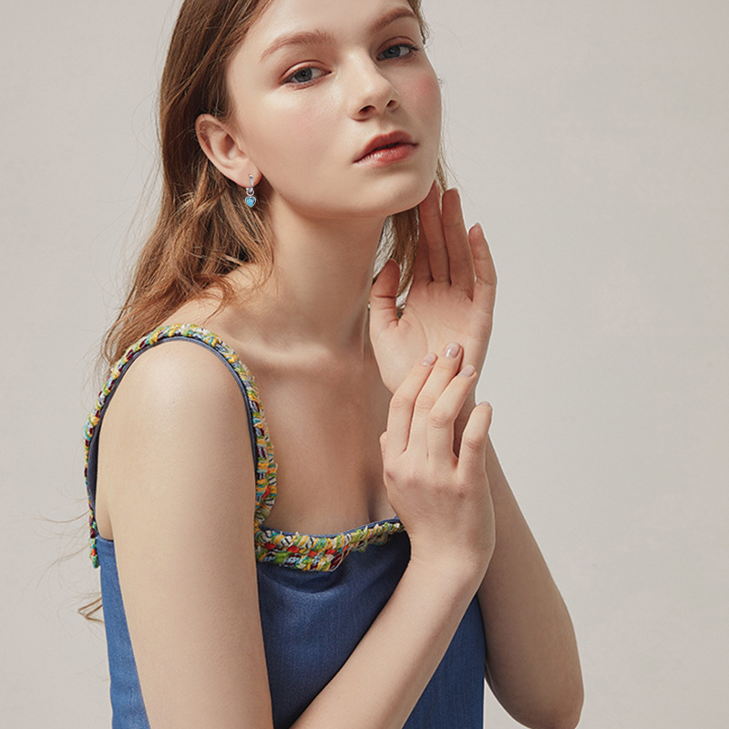 Pendientes de plata de ley Corazón Turquesa Electrocardiograma-3