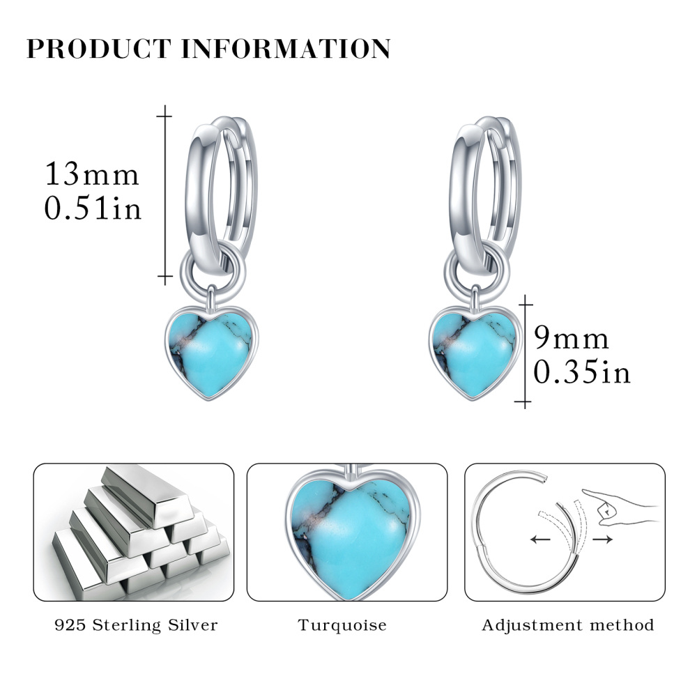 Sterling Silver Heart Turquoise Electrocardiogram Drop Earrings-5