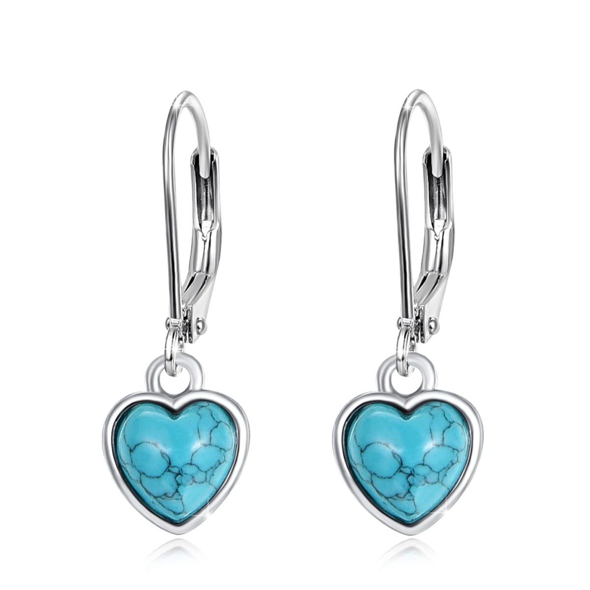 Sterling Silver Heart Turquoise Lever-back Earrings for Women-1