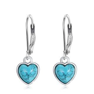 Sterling Silver Heart Turquoise Lever-back Earrings for Women-2