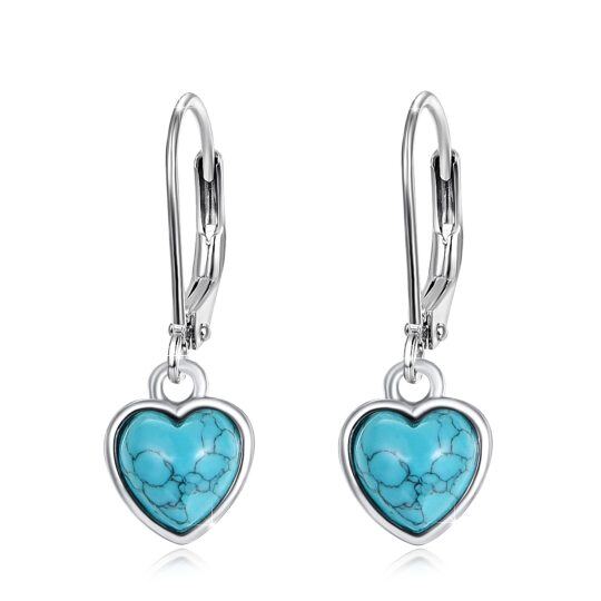 Sterling Silver Heart Turquoise Lever-back Earrings for Women