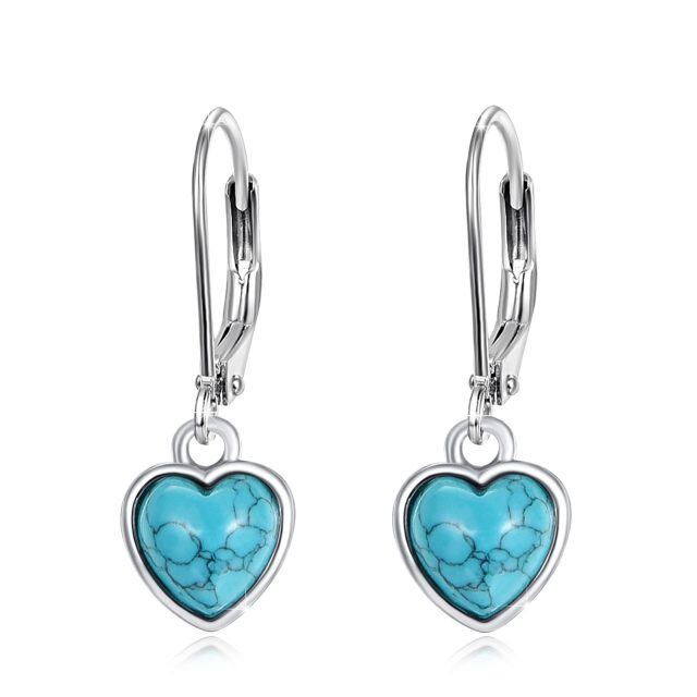 Orecchini a leva con cuore in argento sterling e turchese per donna-1