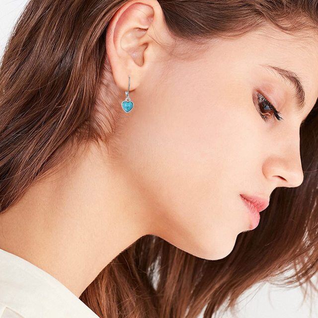 Sterling Silver Heart Turquoise Lever-back Earrings for Women-2