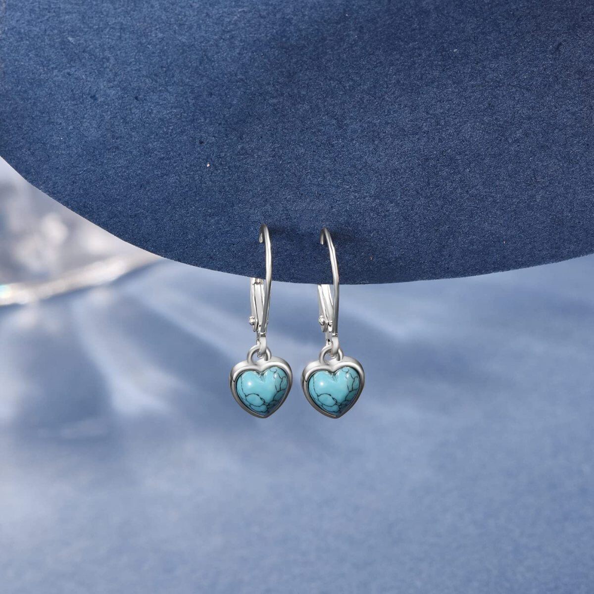 Boucles d'oreilles à levier en argent sterling avec cœur turquoise pour femme-4