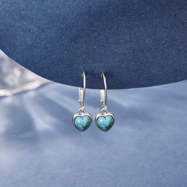 Sterling Silver Heart Turquoise Lever-back Earrings for Women-4