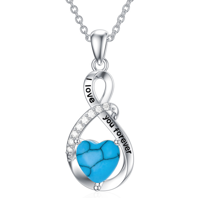 Sterling Silver Heart Turquoise Heart Pendant Necklace with Engraved Word-5