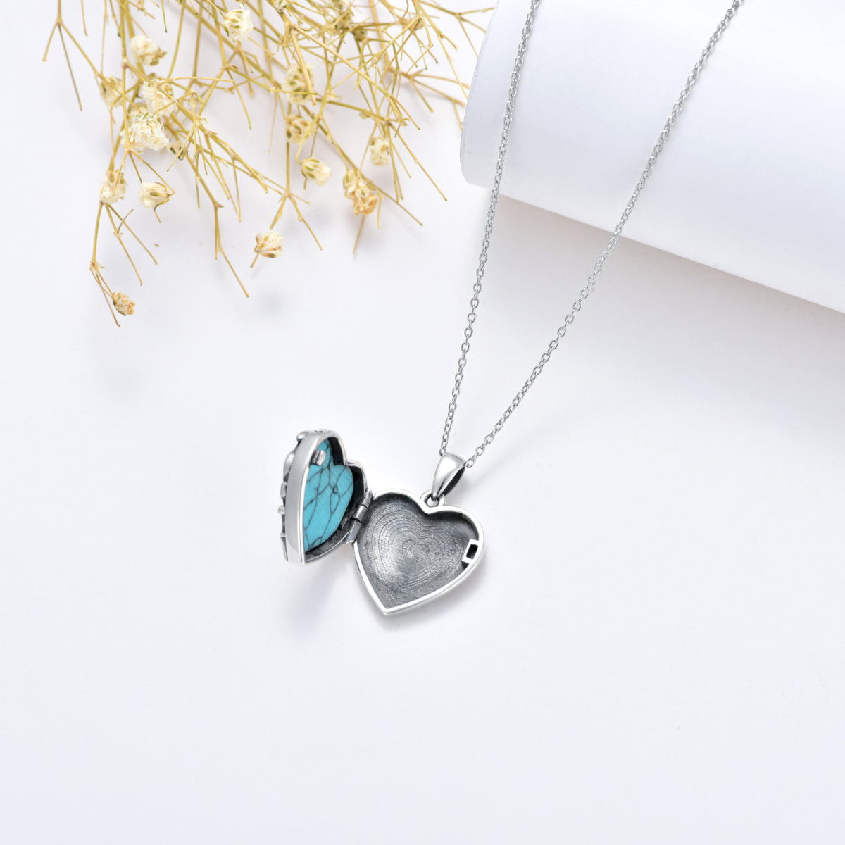 Collier médaillon photo personnalisé en argent sterling avec croix turquoise et cœur pour meilleur ami-6