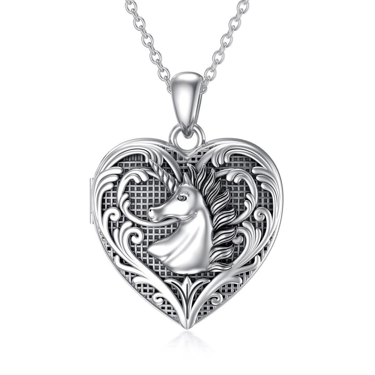 Collana con medaglione personalizzato con cuore e unicorno in argento sterling-1