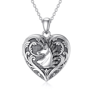 Sterling Silver Heart & Unicorn Personalized Photo Locket Necklace-18