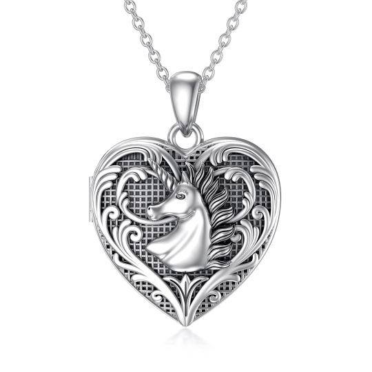 Collana con medaglione personalizzato con cuore e unicorno in argento sterling