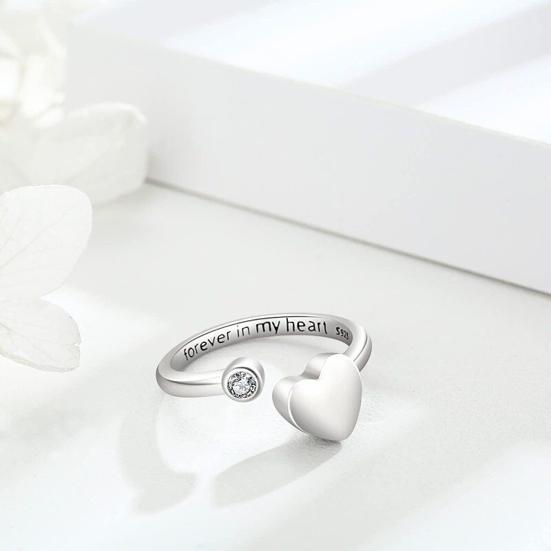 Sterling Silver Cubic Zirconia Heart Urn for Ashes Open Ring with Engraved Word-5
