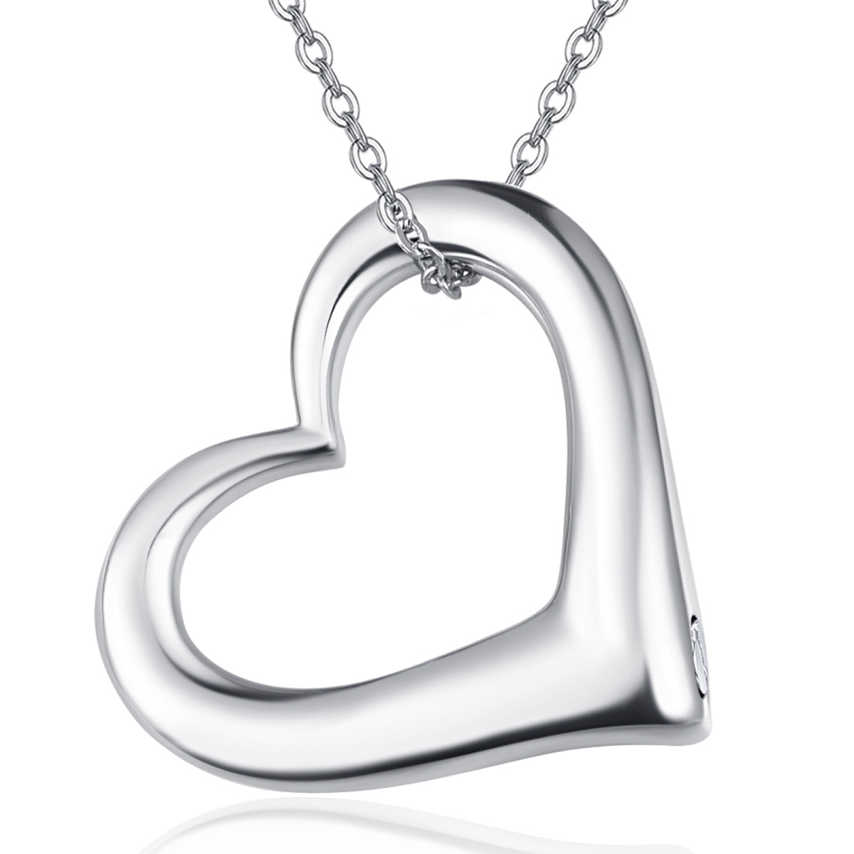 Collar con urna de plata de ley en forma de corazón para cenizas con cadena tipo cable-1