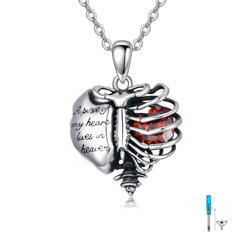 Colar em prata de lei com zircónias cúbicas e urna em forma de coração para cinzas com palavra gravada-17