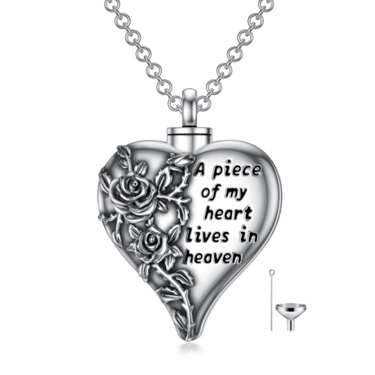 Collana con urna a cuore in argento sterling per le ceneri con parola incisa