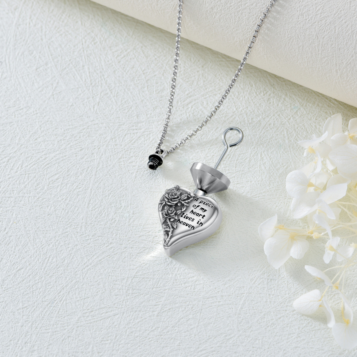 Sterling Silver Heart Urn Necklace for Ashes with Engraved Word-3