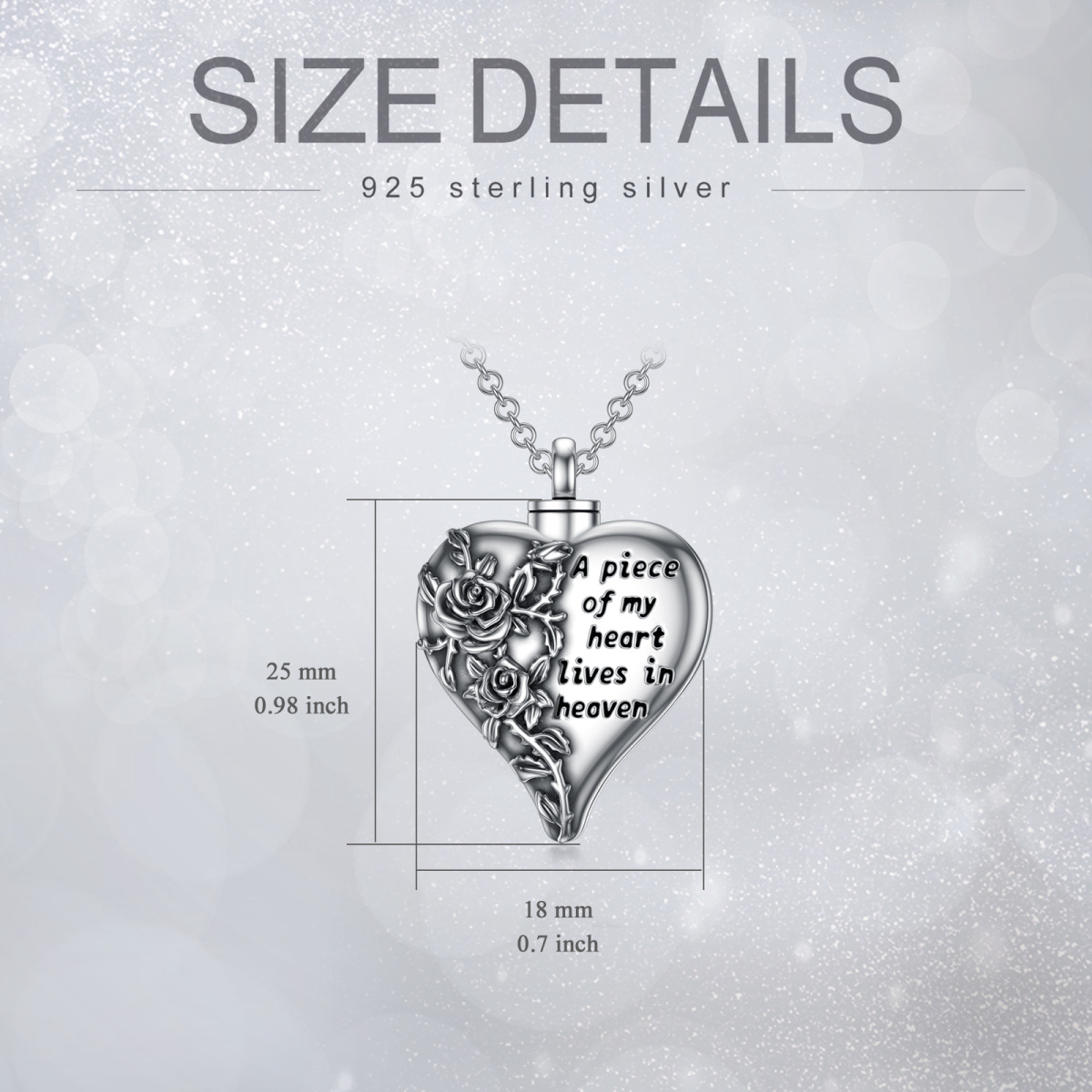 Sterling Silver Heart Urn Necklace for Ashes with Engraved Word-5