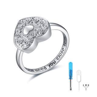 Sterling Silver Heart Urn Ring with Engraved Word-12