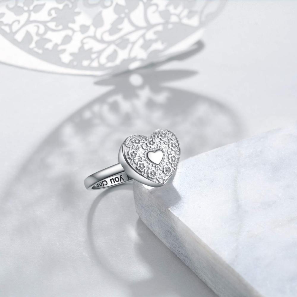 Sterling Silver Heart Urn Ring with Engraved Word-3