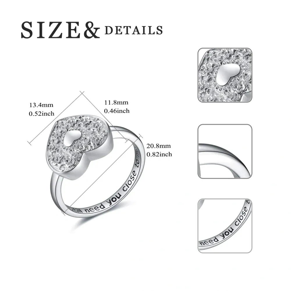 Sterling Silver Heart Urn Ring with Engraved Word-5