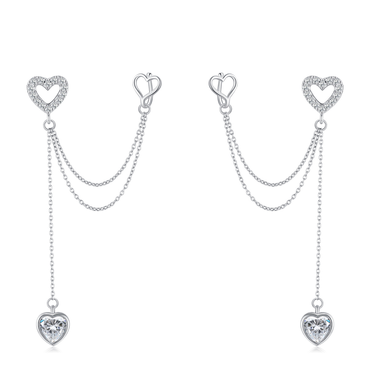 Sterling Silver Heart Zircon Climber Earrings For Women Best Friend-1