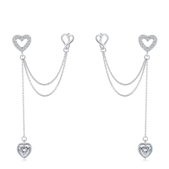 Sterling Silver Heart Zircon Heart Climber Earrings