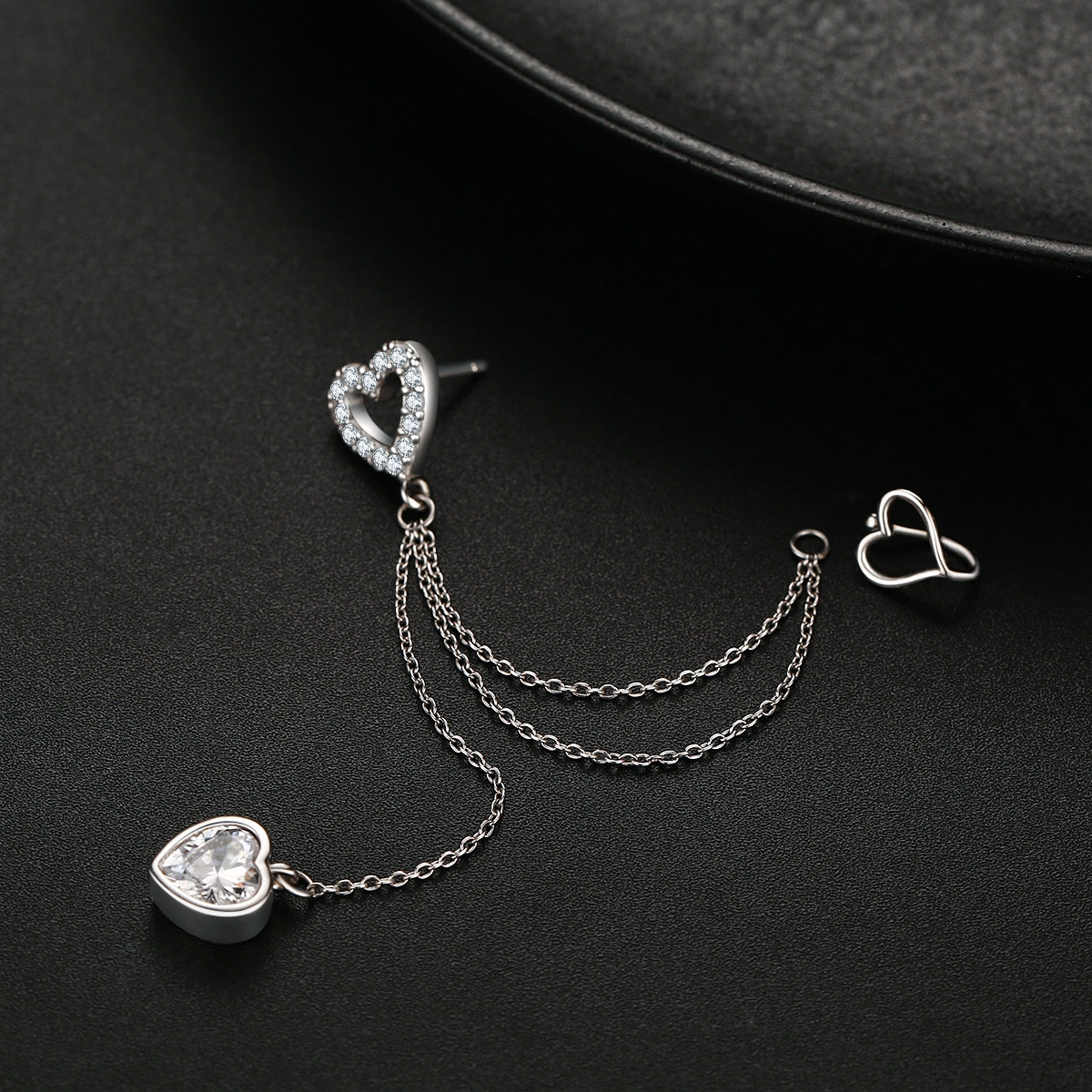 Sterling Silver Heart Zircon Climber Earrings For Women Best Friend-5