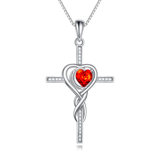 Sterling Silver Heart Zircon Cross & Heart Pendant Necklace