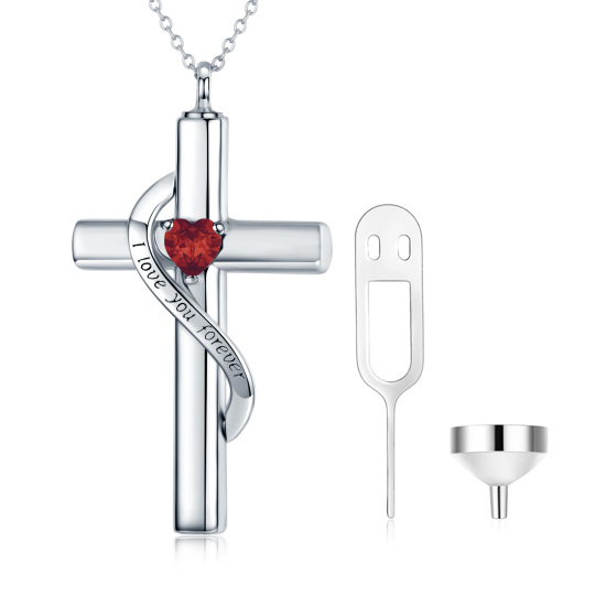 Gold Heart Zircon Cross Urn Necklace with for Ashes with Sterling Silver Chain