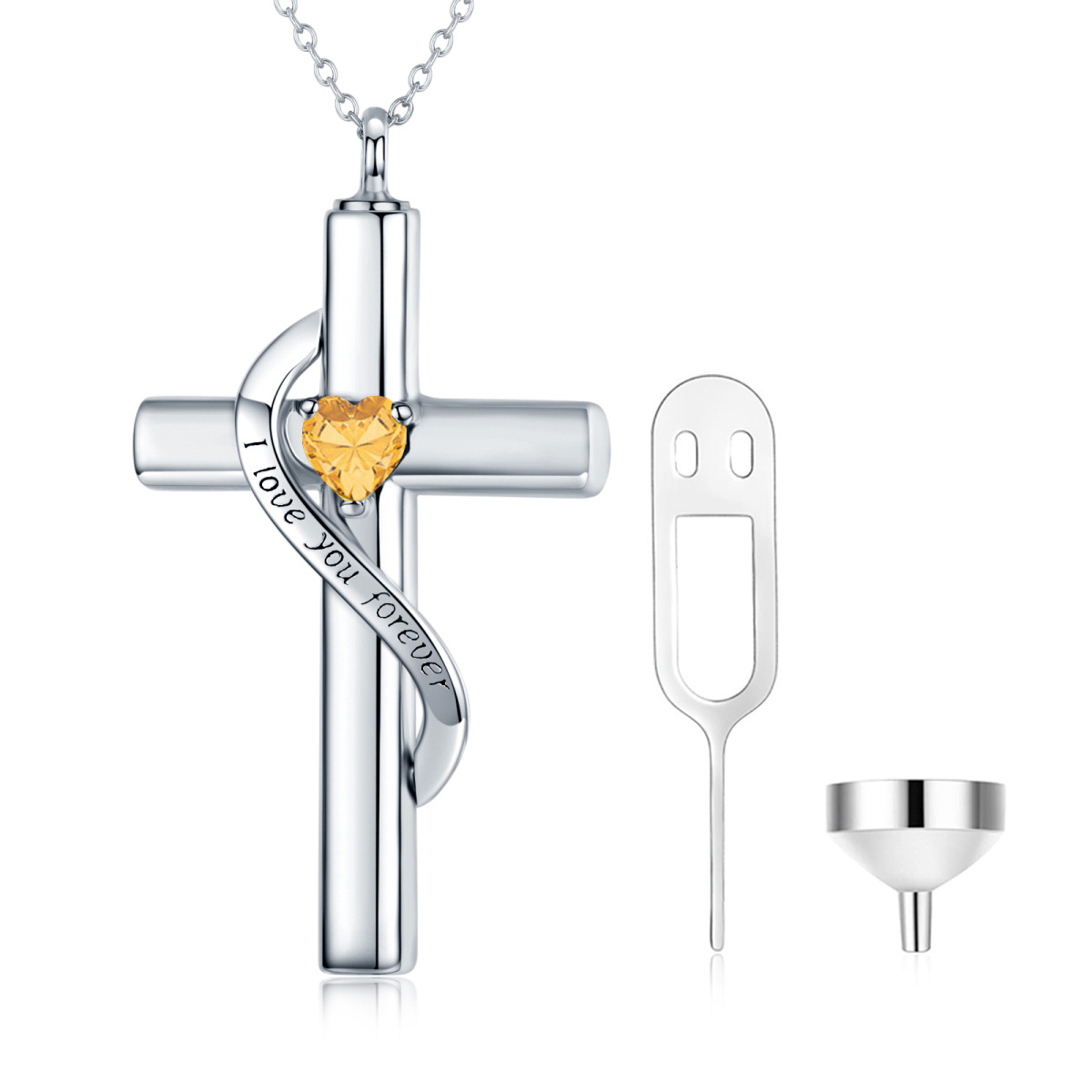 Gouden Hart Zircon Kruis Urn Ketting met voor As met Sterling Zilveren Ketting-1