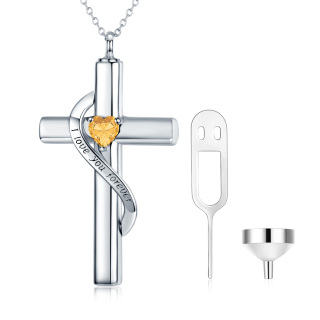Gold Heart Zircon Cross Urn Necklace with for Ashes with Sterling Silver Chain-13