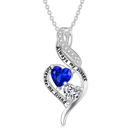 Sterling Silver Heart Zircon Heart Pendant Necklace with Engraved Word