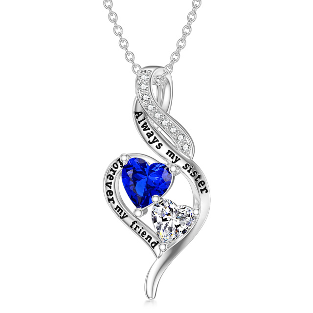 Sterling Silver Heart Zircon Heart Pendant Necklace with Engraved Word-1