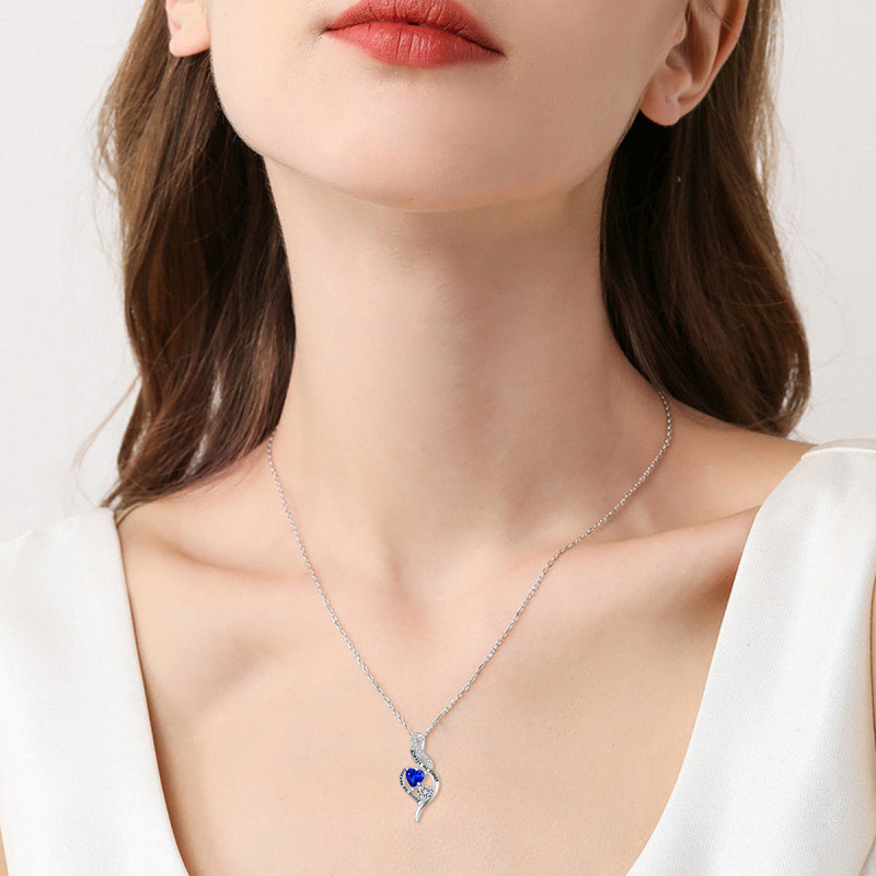 Sterling Silver Heart Zircon Pendant Necklace With Engraved Word For Women Best Friends-2