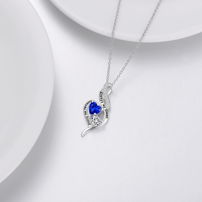 Sterling Silver Heart Zircon Pendant Necklace With Engraved Word For Women Best Friends-5