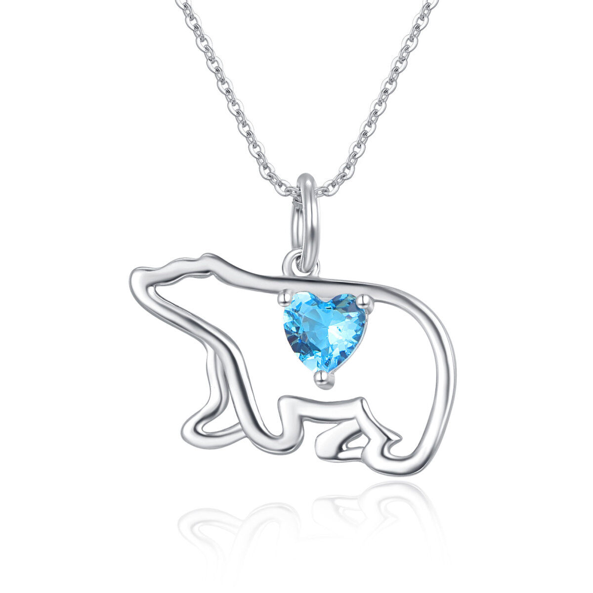 Sterling Silver Heart Zircon Polar Bear Pendant Necklace For Women-1