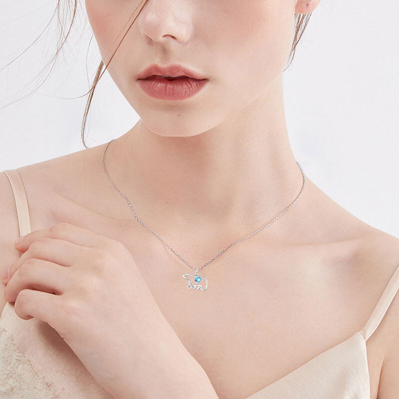 قلادة نسائية من الفضة الإسترلينية على شكل قلب مرصع بالزركون ودب قطبي-2